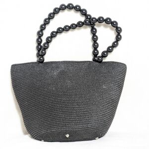 Vintage‎ Talbot's Women's Black Woven Bucket Bag Purse Beaded Handle Resortwear